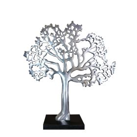 Stylish Aluminum Tree Decor with Block Base; Silver and Black