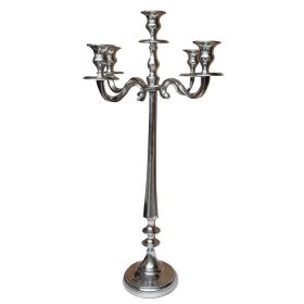 24 Inches Handcrafted 5 Arms Aluminum Candelabra in Traditional Style; Polished Silver