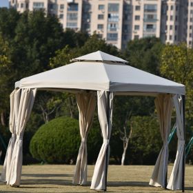 11ft.Wx11ft. L Outdoor Patio Hexagon Gazebo with Polyester Curtain Side Wall, Double Roofs for Decks, Poolsides, Gardens