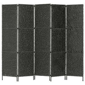 5-Panel Room Divider Black 76"x63" Water Hyacinth