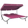 Outdoor Lounge Bed with Canopy and Pillows Pink