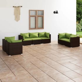 7 Piece Patio Lounge Set with Cushions Poly Rattan Brown - Brown