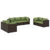 7 Piece Patio Lounge Set with Cushions Poly Rattan Brown - Brown