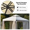 11ft.Wx11ft. L Outdoor Patio Hexagon Gazebo with Polyester Curtain Side Wall, Double Roofs for Decks, Poolsides, Gardens