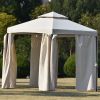 11ft.Wx11ft. L Outdoor Patio Hexagon Gazebo with Polyester Curtain Side Wall, Double Roofs for Decks, Poolsides, Gardens