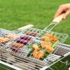 Iron Wire Barbecue Grilling Basket BBQ Net Wooden Handle Meat Fish Clip Holder