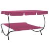 Outdoor Lounge Bed with Canopy and Pillows Pink