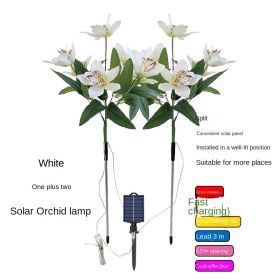 2022 New 7-head solar energy orchid lamp Outdoor LED villa Garden decorated lawn simulation lantern (Specification classification: One drag two orchids white)