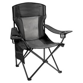 Coastrail Outdoor Padded Folding Camping Chair Quad Arm Chair Lawn Chair with Large Cup Holders, Side & Back Pocket, 2 Colors Available (Color: Black & Gray)