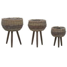 Planter 3 pcs Wicker with PE Lining (Color: Brown)