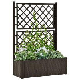 Garden Raised Bed with Trellis and Self Watering System Mocha (Color: Brown)