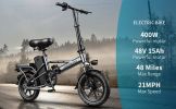 Electric Bike 500W Electric Commuter Bikes;  Folding Mini Ebike 14'' Electric Bicycle with 48V 18Ah Battery;  21MPH Adults/Teens City E Bike